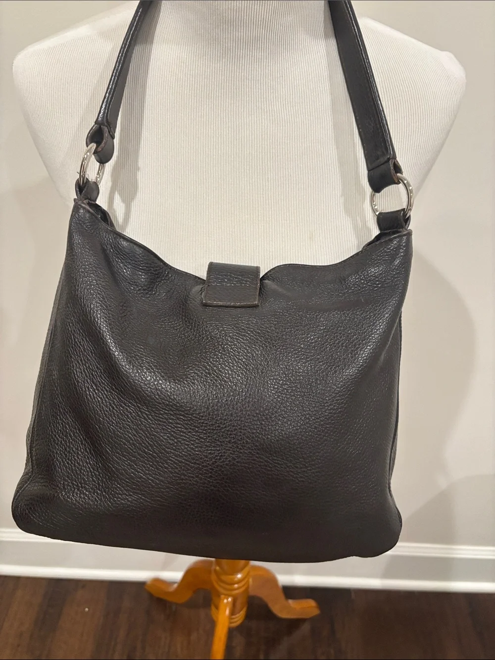 Furla Dark Brown Suede and Leather Hobo Shoulder Bag